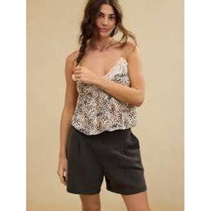 Aerie Leopard Print Cropped Camisole Top Lace Trim Spaghetti Straps - Size XL